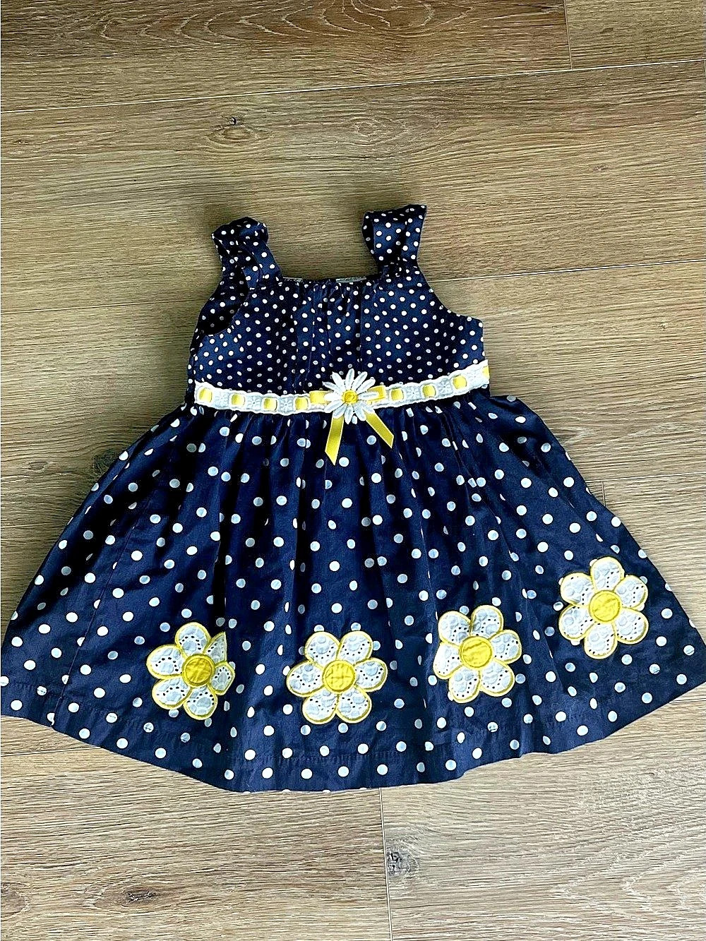 Blueberi Boulevard Girls' Polka Dot Floral Dress Blue & White 2T